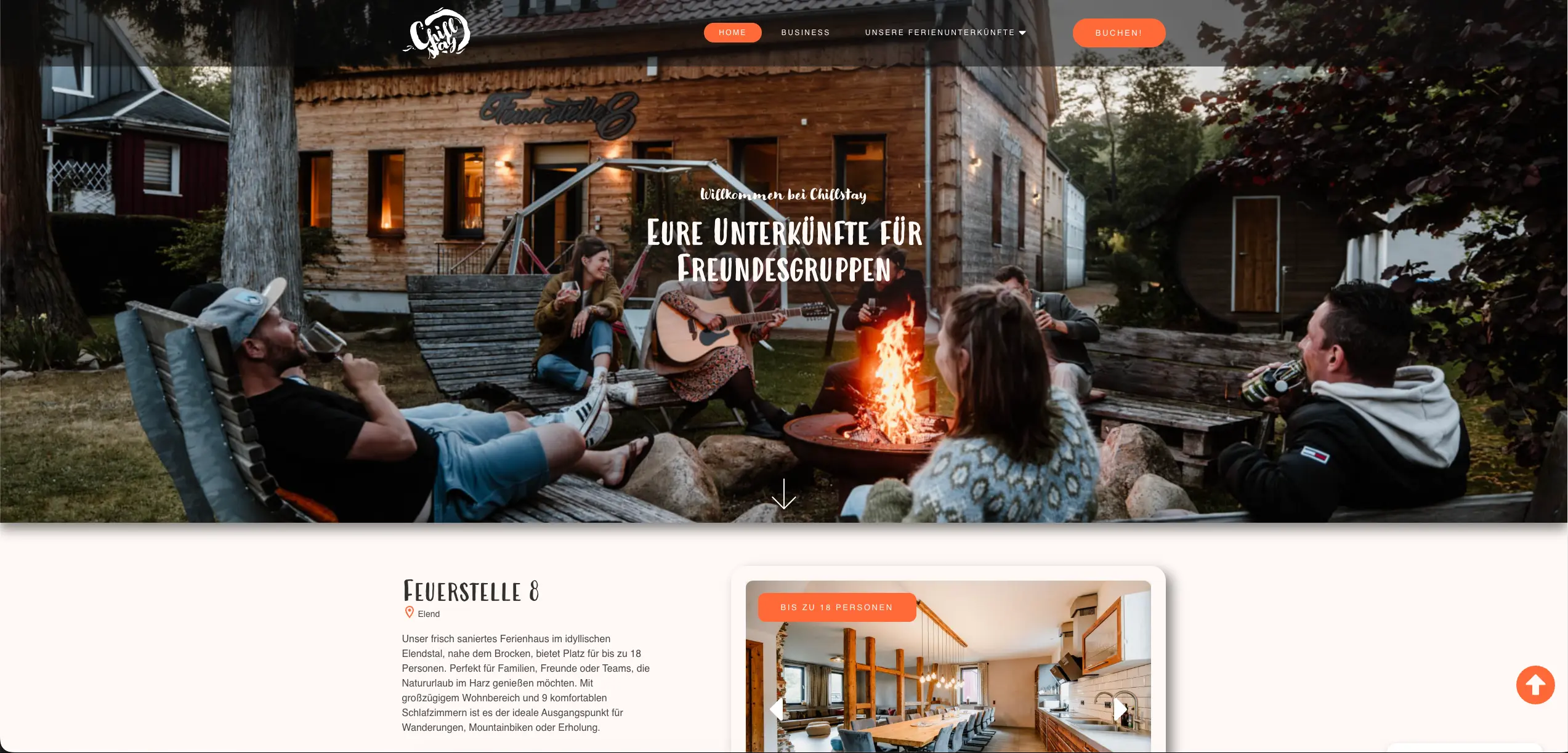 Chillstay Ferienhäuser — Website-Screenshot