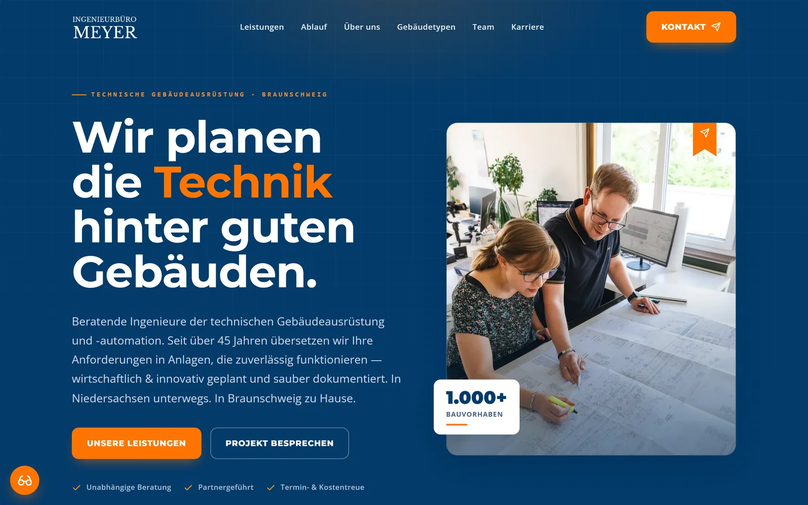 Screenshot der Website des Ingenieurbüros Meyer